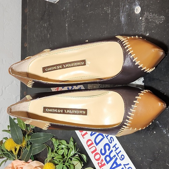 CHINESE LAUNDRY Leather Patchwork Thick Stich Detail Leather Heel 6.5M - Picture 8 of 11